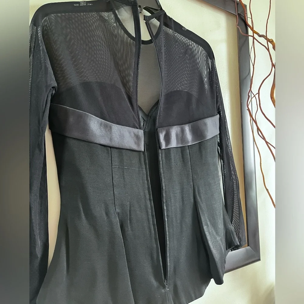 90'S  Classic elegant evening black top sheer with satin look detail blouse - Picture 4 of 10